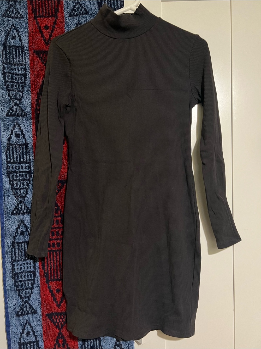 Dark Grey Ribbed Long Sleeve Mock Neck Dress